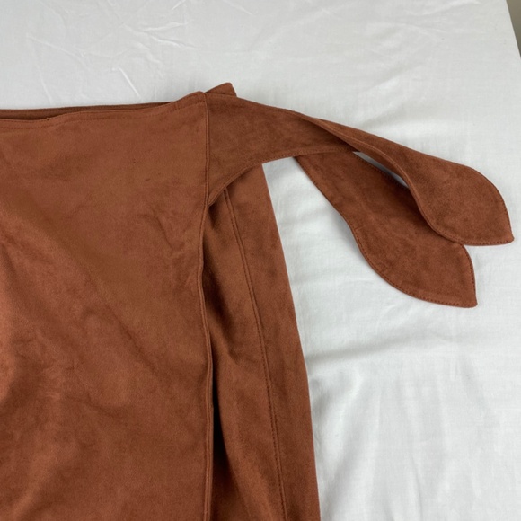 Anthropologie Lauren XS Faux Suede Brown Wrap Midi Skirt - Picture 7 of 7